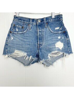 Levis 501 Cutoff Jean Shorts light Blue Ripped Cotton Button Fly 24